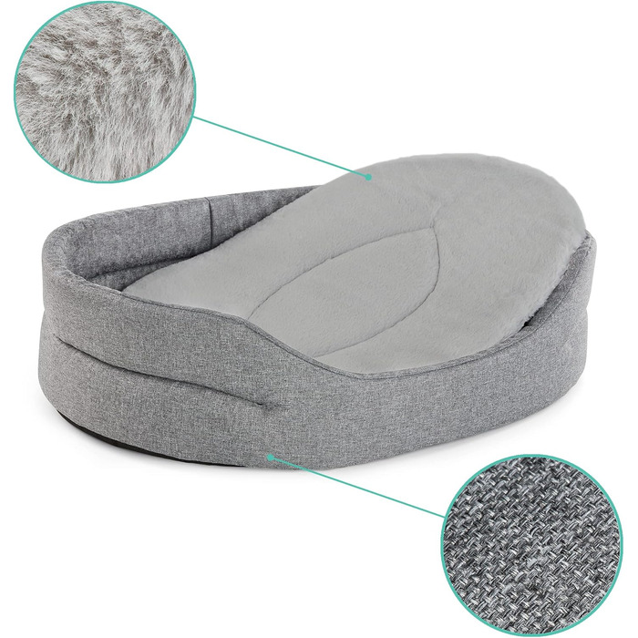 Крісло-лежанка для собак та котів SuperKissen24 - Овальне, 71x60 см, сірий льон. Водостійке, з сертифікатом Oeko-Tex, легко миється