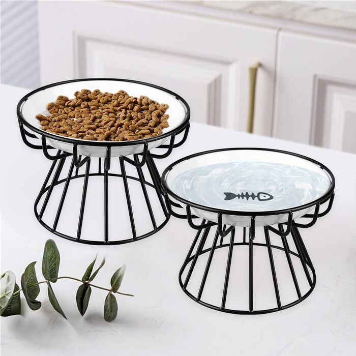 Набір з 2 керамічних годівниць для котів на підставці, підняті миски для кошенят та цуценят