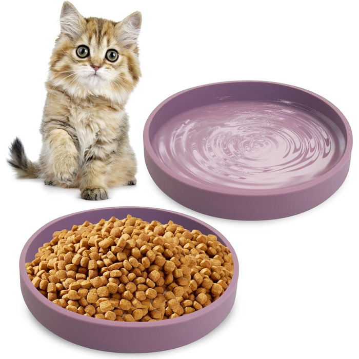 Набір мисок для котячого корму Apatal з силікону, 15 см, набір з 2 мисок, для сухого та вологого корму, фіолетовий колір