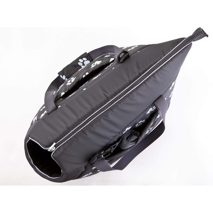 Сумка-переноска для собак та котів, розмір S, чорно-сіра з лапками