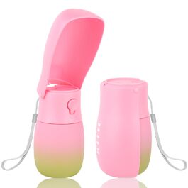 Подорожня пляшка для води для собак та котів JOPHEK 300мл з фільтром з активованого вугілля, зелено-рожева