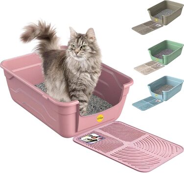 Лоток для котів з високим бордюром, без кришки, рожевий + кремовий, розмір L 50 x 38,5 см