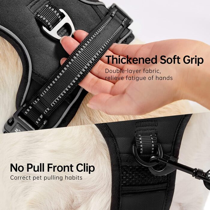 Нашийник для собак великих порід NESTROAD, поводок та ремінь безпеки для авто, чорний, розмір L (обхват шиї 38-48 см, обхват грудей 48-74 см)