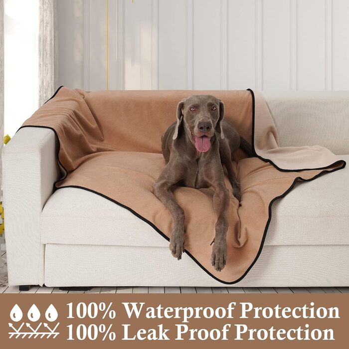 Водонепроникний коврик для собак PETTOM 100x75 см, м'який коврик для великих і маленьких собак, захисний коврик для дивана, ліжка, автокрісла, меблів - прання до 30°C (M, верблюжий)