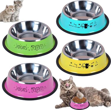 Набір мисок для котів Katzennäpfe: 4 шт. з нержавіючої сталі, протиковзкі, для води та корму, підходить для котів та цуценят