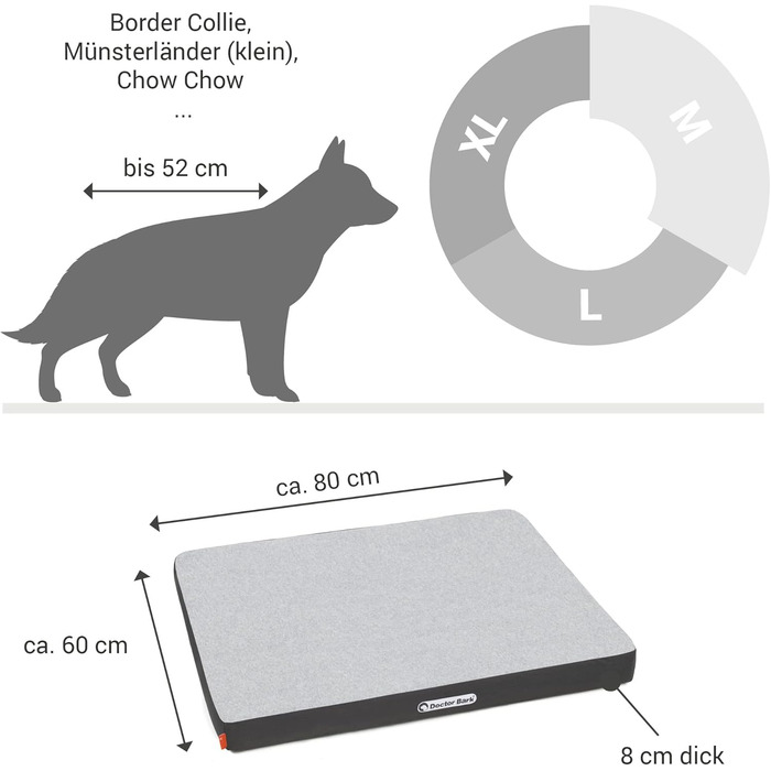 Ортопедичний лежак для собак Doctor Bark з флісовою поверхнею, 80x60 см, сірий (M)