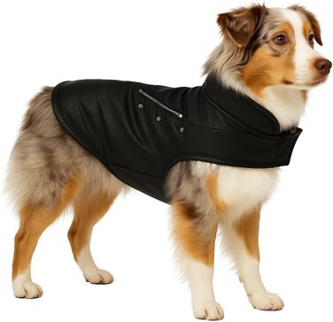 Зимовий одяг для собак – Серхіо – Штучна шкіра з флісовою підкладкою – Фламінго (Чорний, A:55см)