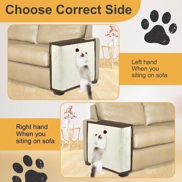 Захист для дивану від кігтів котів, 70 x 50 см, з сизалю, для правої руки (коричневий)