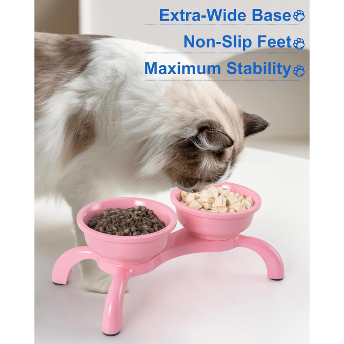 Набір мисок для котів 2 шт. з підняттям - міцні, з широкою основою, нековзні, сумісні з посудомийною машиною, зручні для вусів (Рожевий, Double)