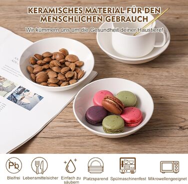 Набори мисок для котів з кераміки Katzennapf Set - 6 шт. Миски для корму для котів у мінімалістичному стилі, широкі, плоскі, зручні для вусів, мікрохвильові та придатні для миття в посудомийній машині, 250 мл, білі