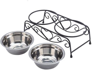 Підвищена годівниця для собак та котів, стійкий піднос з двома мисками (діаметр 13 см), розмір 26 x 14 x 8.5 см