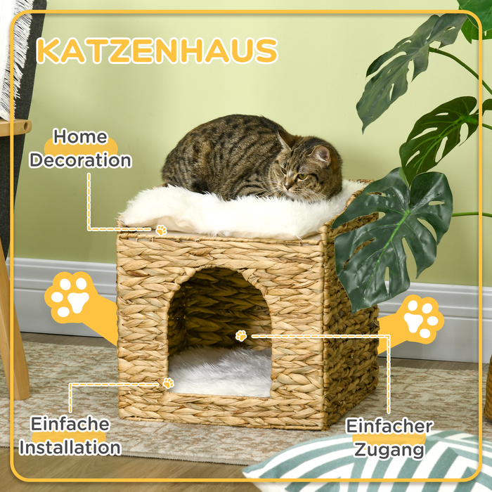 PawHut Ротанг Cat Cave 2-х ярусна подушка вода гіацинт коричневий до 5кг | Аосом