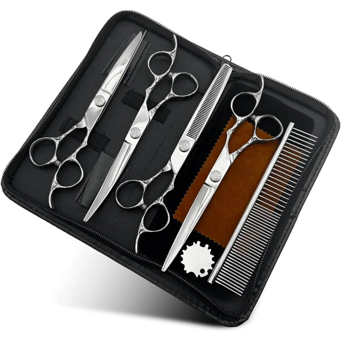 Професійна ножиця для грумінгу собак 7,5 дюймів: набір ножиць для догляду за собаками (вигнуті, прямі, розріджувальні)