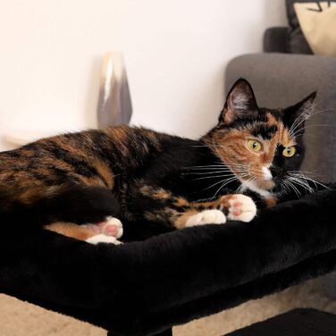 Дряпка для котів Lionto з лежаком та печерею, 50 см, з м'ячиком та дзвіночком, мотузкою з сизалю та плюшем, підходить для котів будь-якого розміру (Чорний)