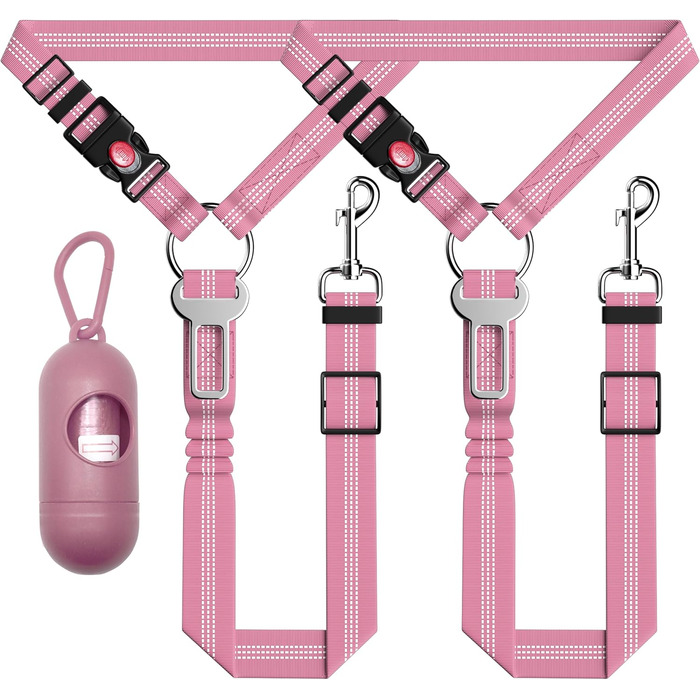 Безпечний поводок для собак у машину Seyezo, 3 шт., регульований, світловідбиваючий, для кріплення до підголів'я, рожевий
