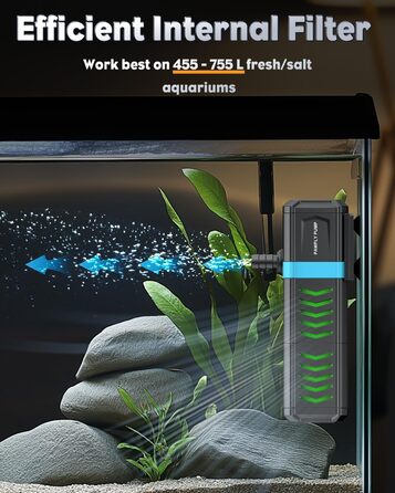 Pawfly внутрішній фільтр для акваріума 455-760 л, регульований акваріумний фільтр з потужним насосом 35 л/хв, ультратихий занурювальний фільтр для прісної та морської води, для очищення ставка