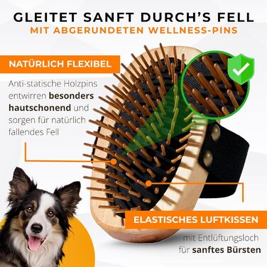 Щітка для собак з довгою шерстю - 100% натуральна щетина, Made in Germany. М'яка щітка для видалення підшерстка, розплутування та вирівнювання без вискубування. Змащений дерев'яний грифель FSC® + додатковий засіб для чищення щітки