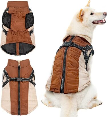Зимовий теплий куртка для собак, водонепроникний та вітронепроникний, для середніх та великих собак, Khaki, S