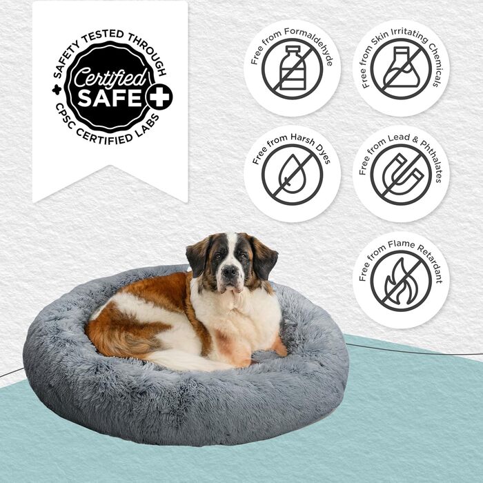 Лежак для котів і собак Best Friends by Sheri Calming Donut XL, сірий, 114 см, з плюшевого хутра