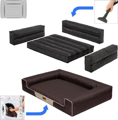Лежак для собак HOBBYGARDEN XXL, темно-коричневий, 118x78 см, м'який матрац, ліжко-матрац для великих собак