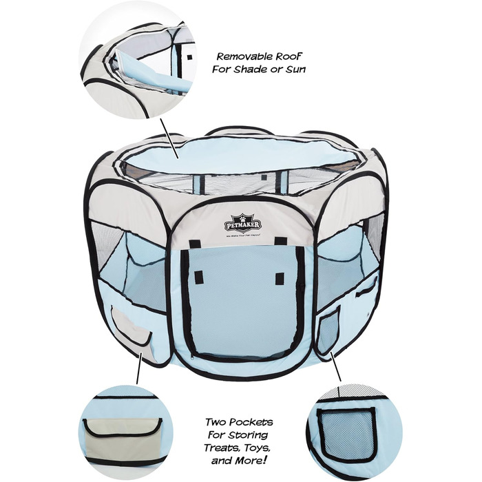 Клітка-ігровий майданчик Petmaker Pop-Up, діаметр 96,5 см, 61 см, блакитний, 38' x 24'