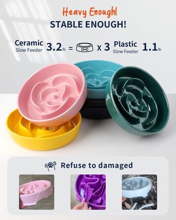 Керамічна миска для собак Slow Feeder, 2 чашки, рожево-чорна, для середніх порід, сприяє звичці повільного годування, 8 дюймів