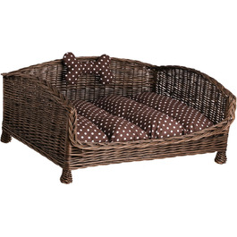 Корзина для собак та котів з плетіння лози з м'яким лежаком, коричнева (74x52x39 см)