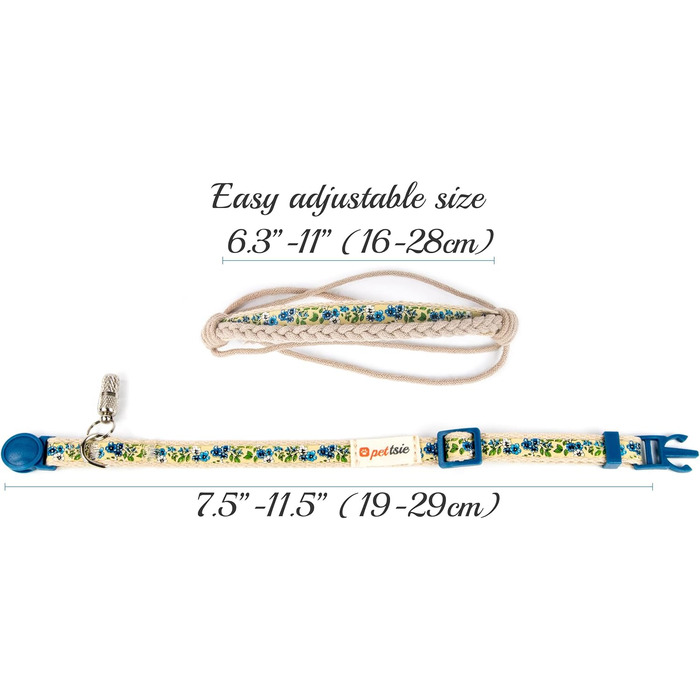 Нашийник для кота Pettsie з безпечною застібкою та браслетом дружби, міцна бавовна, D-подібне кільце для аксесуарів, регульований розмір 19-29 см (19-29 см, блакитний)