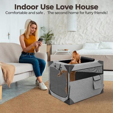 Складана переносна будка для собак великих порід, м'яка, для подорожей, для дому та вулиці, з міцним сітковим вікном (темно-сірий), 91.4 x 63.5 x 63.5 см