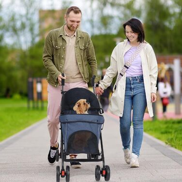 Візок для тварин Wedyvko, переносна модель для собак та котів до 15 кг (темно-зелений, морський блакитний)