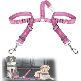 Авторемень для собак у машину, еластичний подвійний авторемень для собак, регульований авторемень для собак (рожевий)