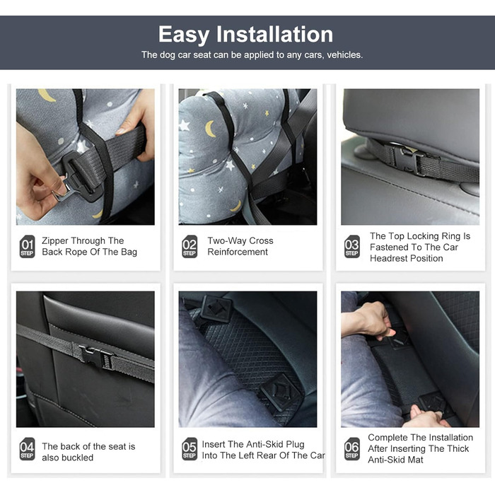 PETCUTE: Зручний автокрісло для собак, сірого кольору. Безпечний кріплення, знімний килимок, кишені для зберігання. Підходить для маленьких собак