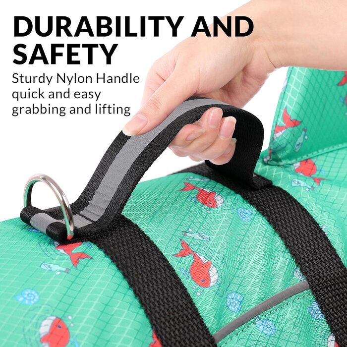 Жилет рятувальний для собак Queenmore, великий, зелений, Ripstop, висока плавучість, зручний ручка для підйому