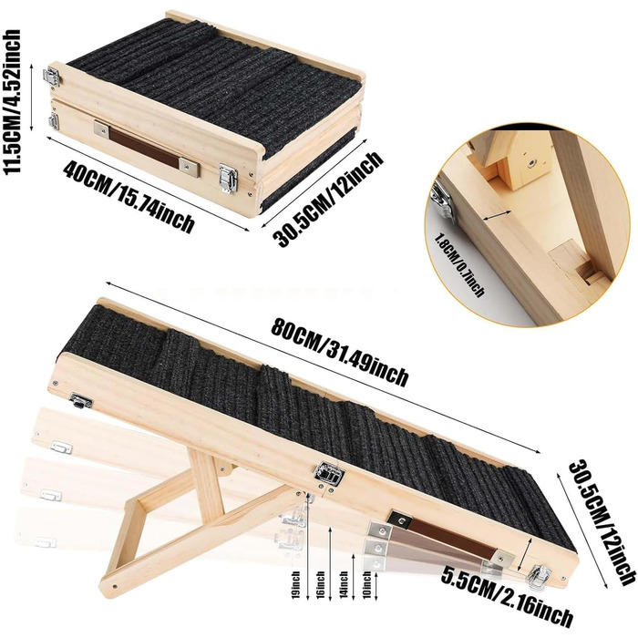 Сходинки для собак TOOSOAR: дерев'яна рампа для маленьких собак, для підйому на диван, ліжко, в автомобіль