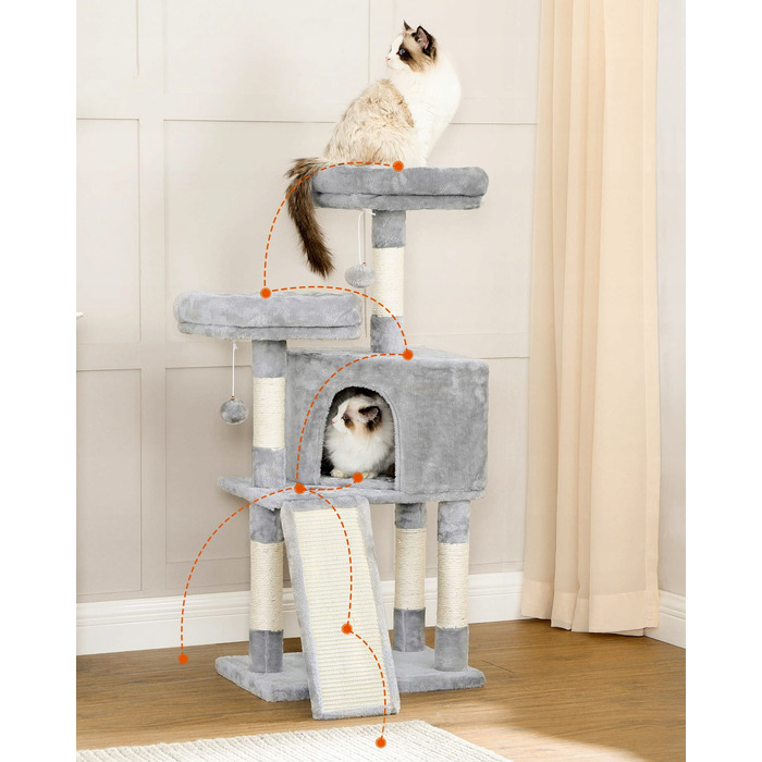 Дряпалка для котів Feandrea 101 — 160 см, сіра, сизаль, 4 рівні