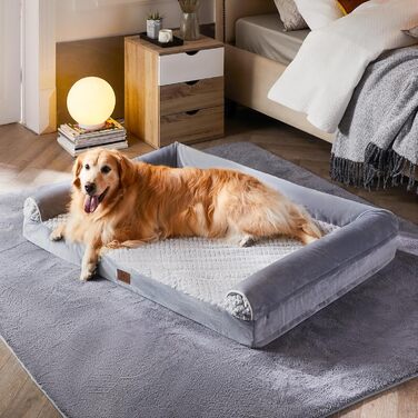 Ортопедичні лежанки для собак великих порід WNPETHOME, водонепроникні, з піною з ефектом пам'яті, з бортиками, неслизька підкладка, сірий колір