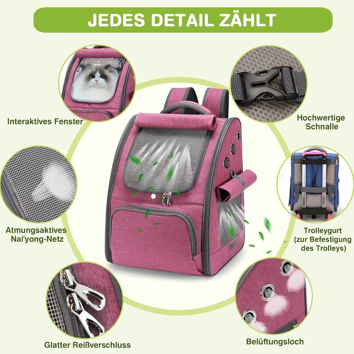 Рюкзак для котів та собак ALLSOPETS, складний, дихаючий, з сонцезахистом, для маленьких котів та собак. Ідеально для подорожей, кемпінгу та походів (Колір: Ягідний рожевий)