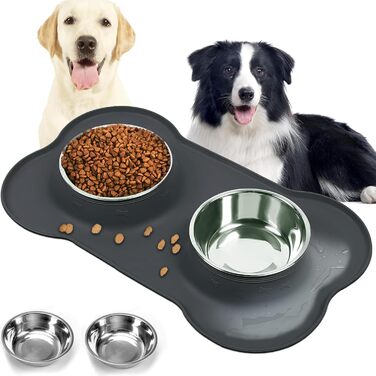 Набори мисок для собак CEASELESLY з нержавіючої сталі (2 x 400 мл) з підставкою з силікону, чорного кольору. Підходять для собак середніх та малих порід, кошенят та цуценят.