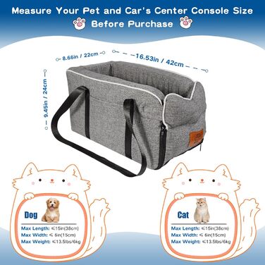 Автокрісло для собак до 5.4 кг | Універсальна консоль в авто | Знімне, миється | Безпечне автокрісло для тварин Pure Grey One Size
