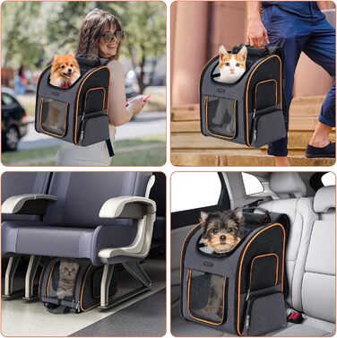 Рюкзак-переноска для собак та котів, сірий, розширюваний, для подорожей літаком