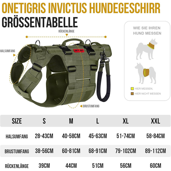 OneTigris шлея для собак Invictus, регульована допоміжна шлейка для середніх і великих порід, з 3 ручками для підтримки хворих, поранених або літніх собак, зелена