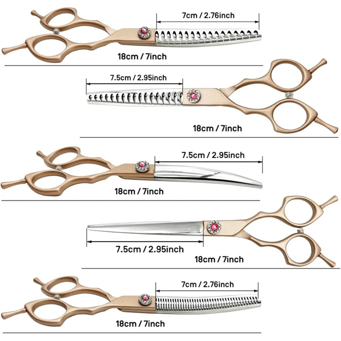 Набір професійних ножиць для грумінгу собак: прямі, вигнуті, розріджуючі (40%-50%)