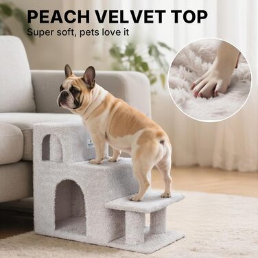 Сходинки для собак Veehoo: 3 сходинки, ліжко, печеринка, для старих котів та собак, до 45 кг, сірий, 67x34x52 см