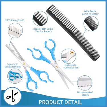 Професійний набір для грумінгу собак: ножиці, ножиці для вирівнювання, гребінець для догляду за шерстю