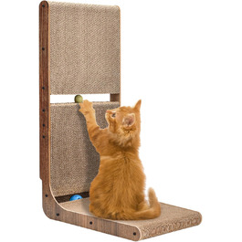 Кігтеточка для котів L-подібна з іграшкою, з картону, 69 см