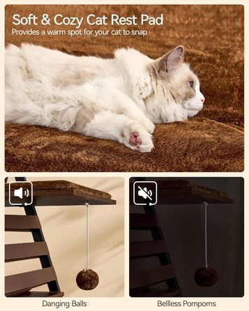 Котячий дім FourFurPets 184 см, багаторівневий дерев'яний котячий комплекс з когтеточкою та будиночками, сучасний котячий тур для дому, великий майданчик, коричневий рустикальний стиль