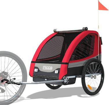Дитячий причіп Tiggo 2 в 1: причіп-велосипед для прогулянок та катання (червоний)