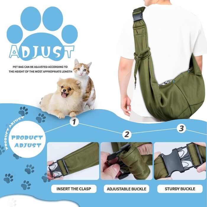 Сумка-переноска для домашніх тварин, регульована переноска для собак, реверсивна переноска для маленьких собак до 7 кг, переноска для собак, переноска для собак для прогулянок та активностей на відкритому повітрі (зелена)