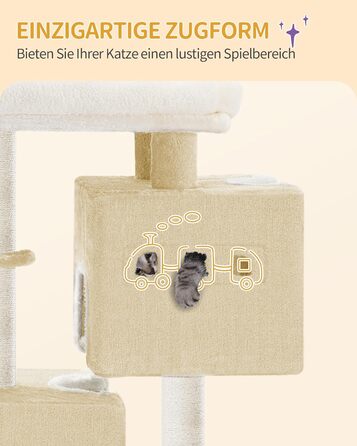 Дерево для кігтів Hzuaneri Kratzbaum 75 см, стійкий, з великою лежанкою, гrottoм, сизалевими стовпами, кошиком та іграшками, меблі для котів, MS07618LG (55 x 30 x 75 см, бежевий)