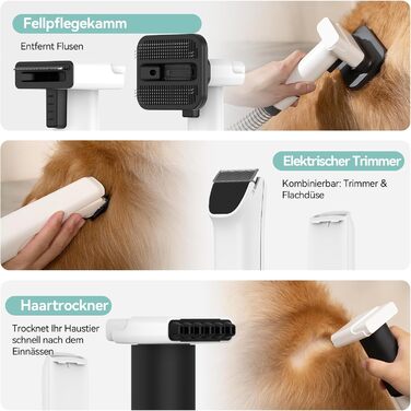 Amicura Шерстьомашинка для собак з пилососом для шерсті та феном 15000Pa, набір для догляду за тваринами, регульована швидкість і температура, 5 перевірених інструментів, тиха машинка для собак та котів